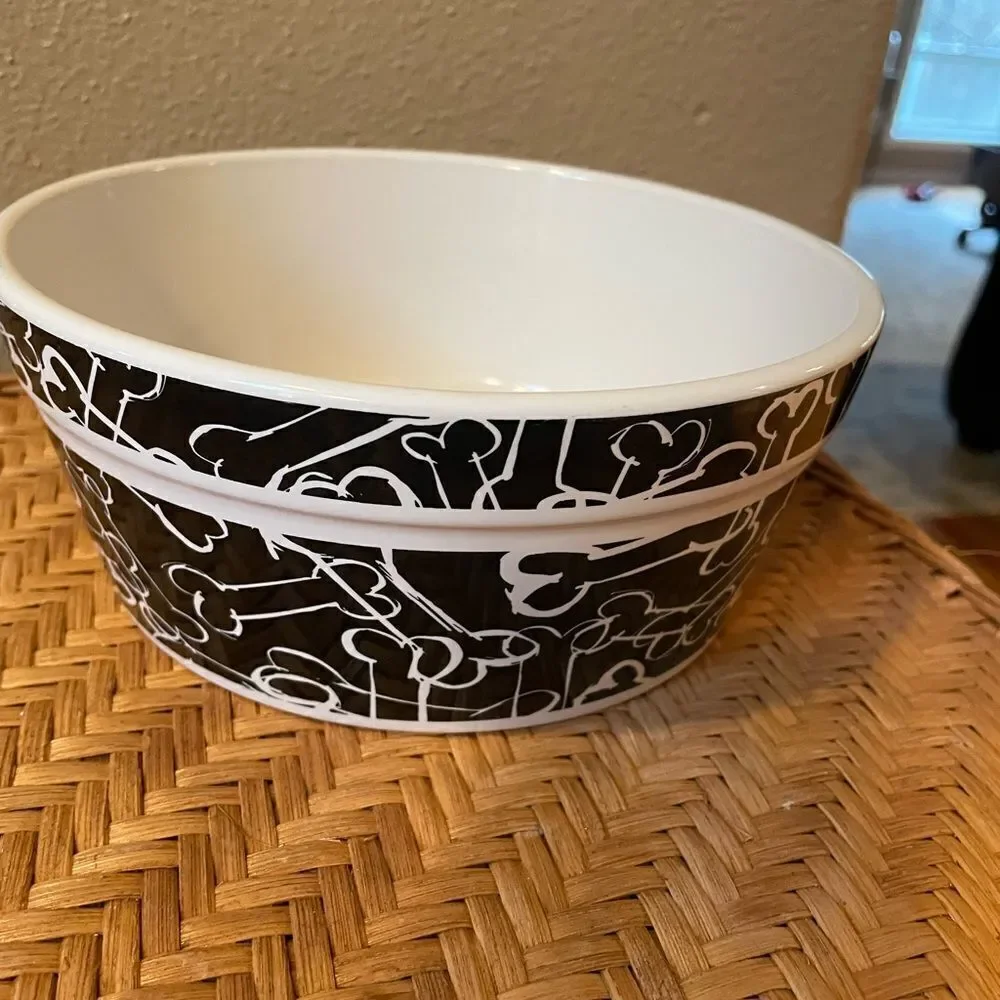 Bones Black and White Ceramic Big Dog Bowl